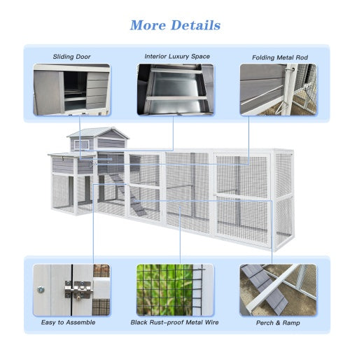 Chicken Coop Extra Large Chicken Coop, Outdoor Wooden Chicken Coop Black Anti Rust Wire Poultry Coop With 2 Nest Boxes, 5 Perches