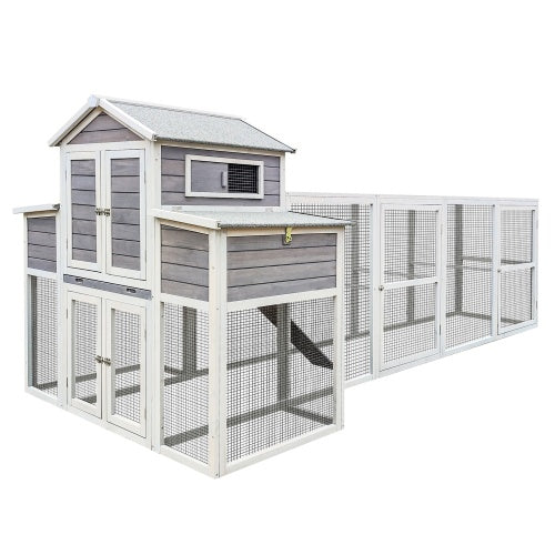 Chicken Coop Extra Large Chicken Coop, Outdoor Wooden Chicken Coop Black Anti Rust Wire Poultry Coop With 2 Nest Boxes, 5 Perches