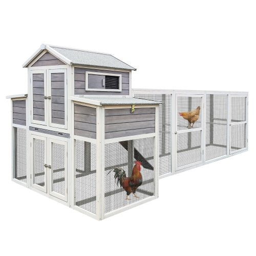 Chicken Coop Extra Large Chicken Coop, Outdoor Wooden Chicken Coop Black Anti Rust Wire Poultry Coop With 2 Nest Boxes, 5 Perches