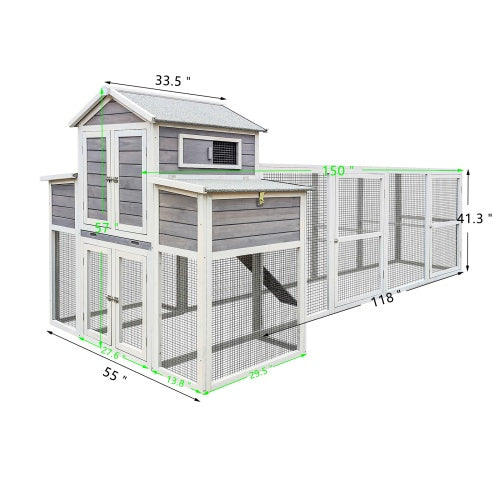 Chicken Coop Extra Large Chicken Coop, Outdoor Wooden Chicken Coop Black Anti Rust Wire Poultry Coop With 2 Nest Boxes, 5 Perches